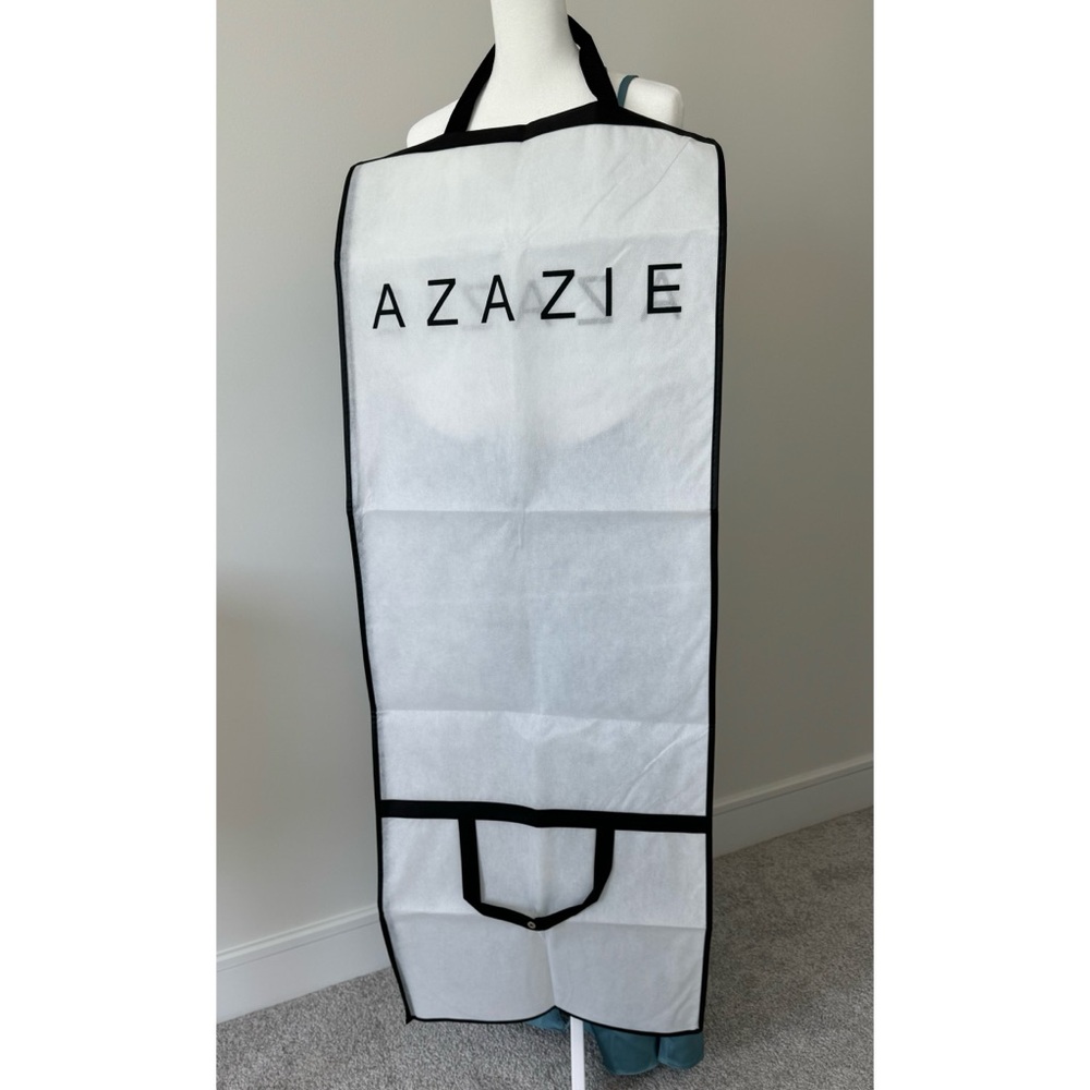 Azazie Eren Fitted One Shoulder Stretch Satin Bridesmaid Dress in Moody Blue NWT - Picture 13 of 15